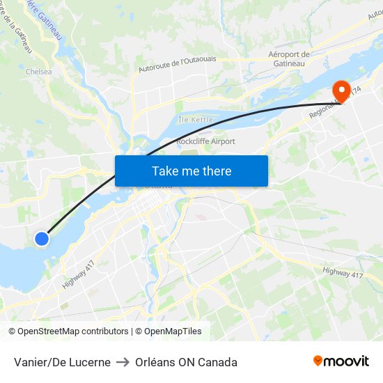 Vanier/De Lucerne to Orléans ON Canada map