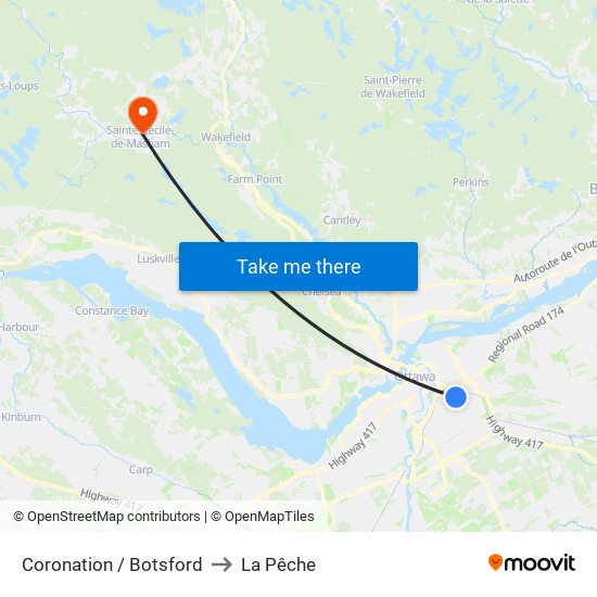Coronation / Botsford to La Pêche map