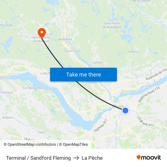 Terminal / Sandford Fleming to La Pêche map