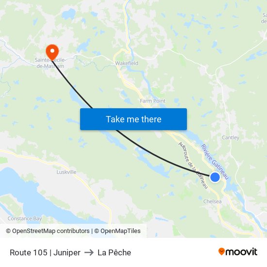 Route 105 | Juniper to La Pêche map