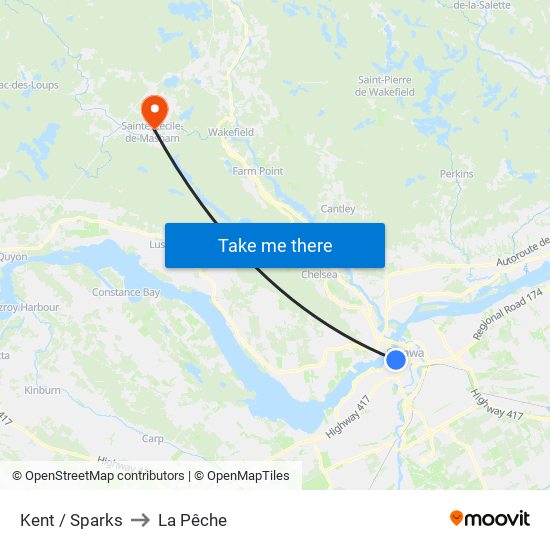 Kent / Sparks to La Pêche map