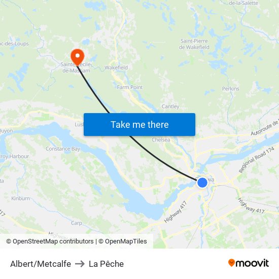 Albert/Metcalfe to La Pêche map