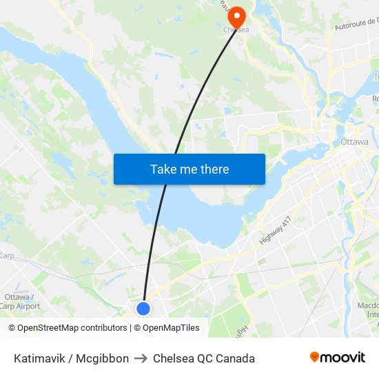 Katimavik / Mcgibbon to Chelsea QC Canada map