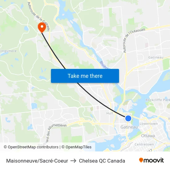 Maisonneuve/Sacré-Coeur to Chelsea QC Canada map