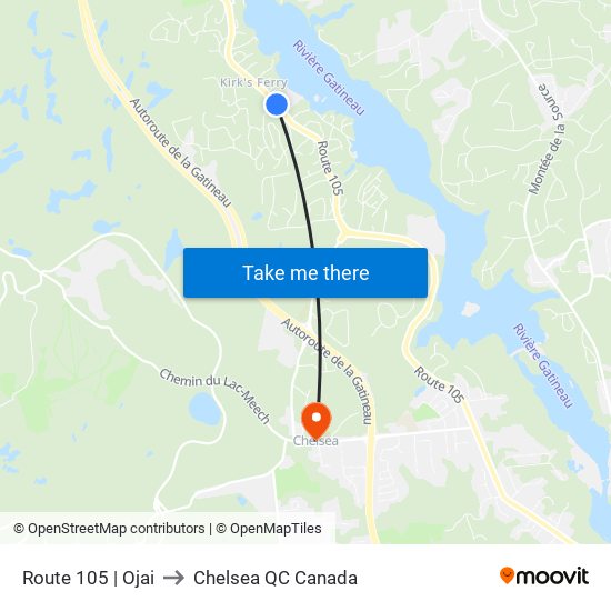 Route 105 | Ojai to Chelsea QC Canada map