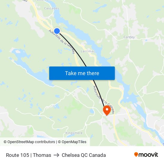 Route 105 | Thomas to Chelsea QC Canada map