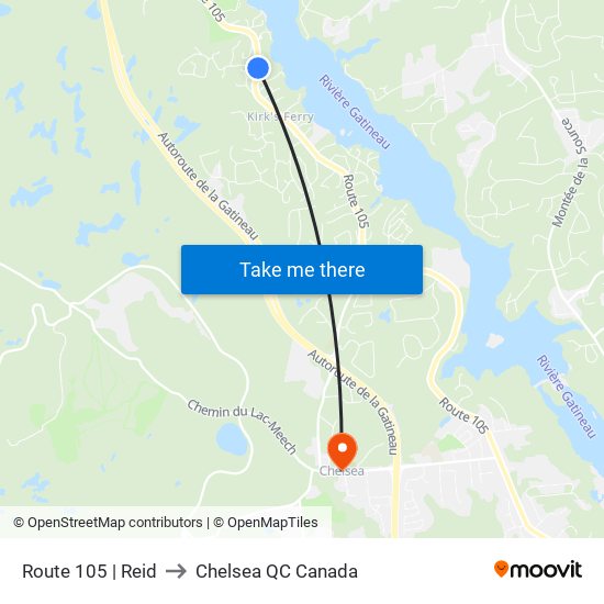 Route 105 | Reid to Chelsea QC Canada map