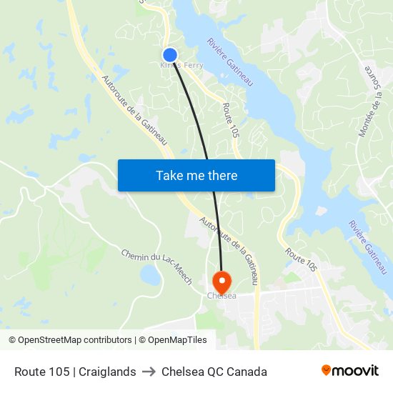 Route 105 | Craiglands to Chelsea QC Canada map