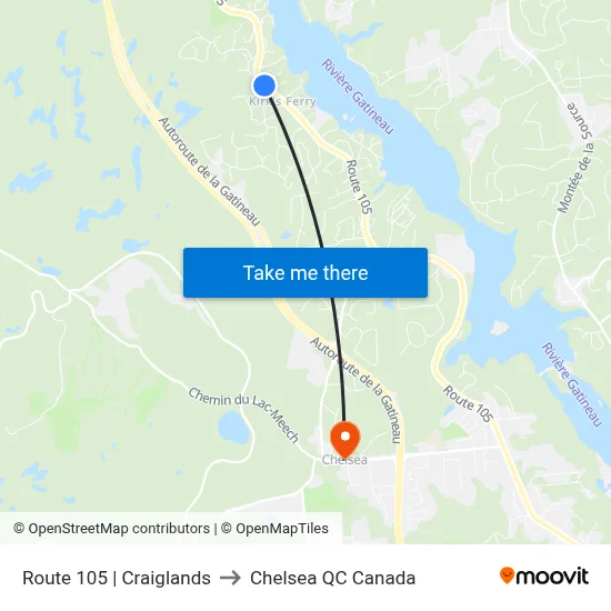 Route 105 | Craiglands to Chelsea QC Canada map