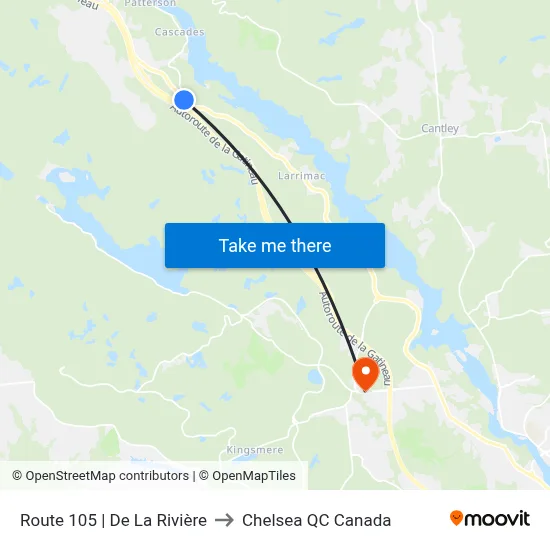 Route 105 | De La Rivière to Chelsea QC Canada map