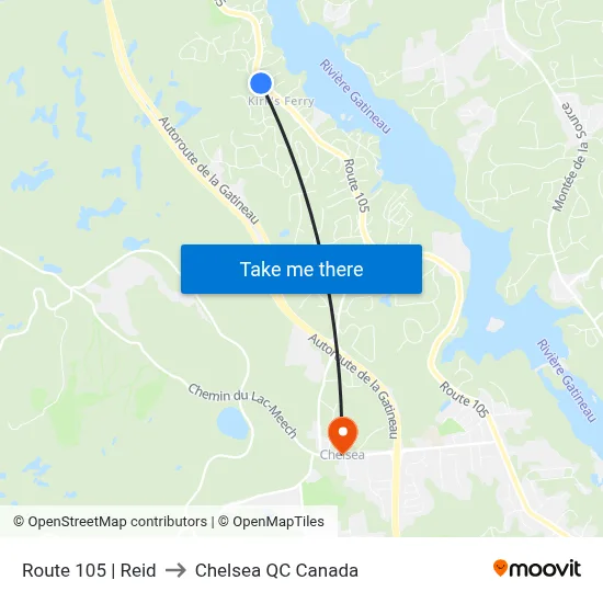 Route 105 | Reid to Chelsea QC Canada map