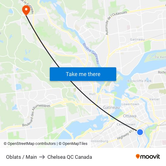 Oblats / Main to Chelsea QC Canada map