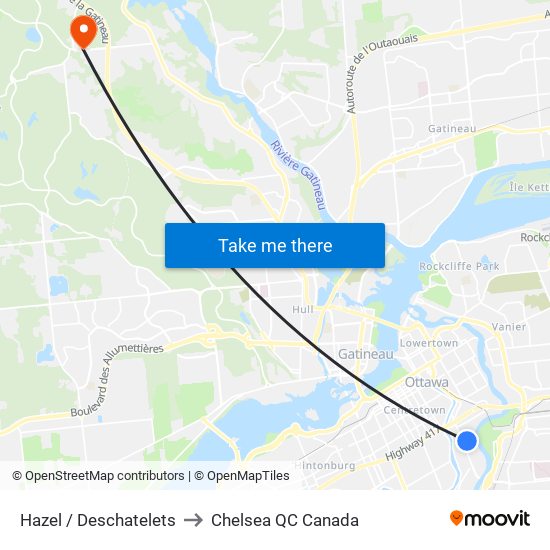 Hazel / Deschatelets to Chelsea QC Canada map