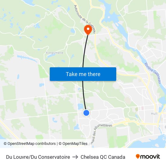 Du Louvre/Du Conservatoire to Chelsea QC Canada map