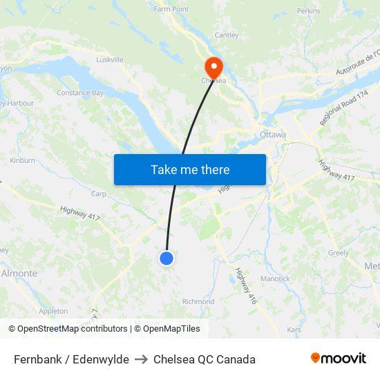 Fernbank / Edenwylde to Chelsea QC Canada map