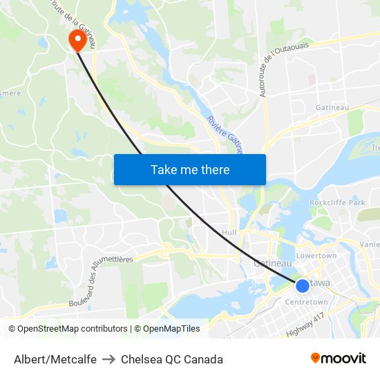 Albert/Metcalfe to Chelsea QC Canada map