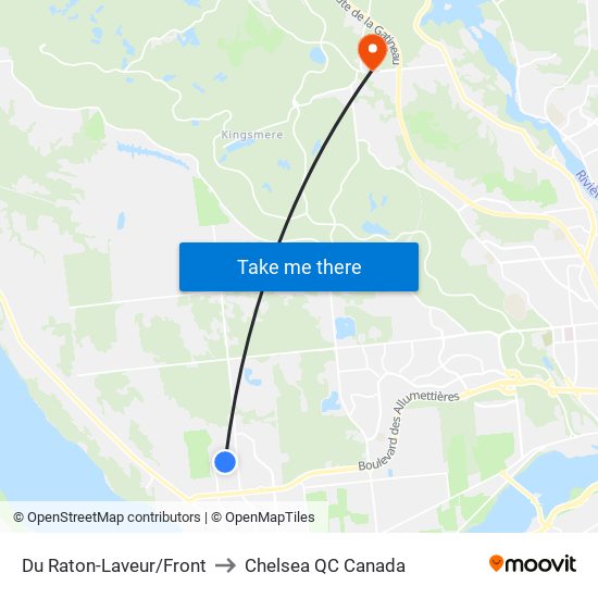 Du Raton-Laveur/Front to Chelsea QC Canada map