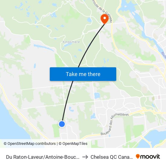 Du Raton-Laveur/Antoine-Boucher to Chelsea QC Canada map