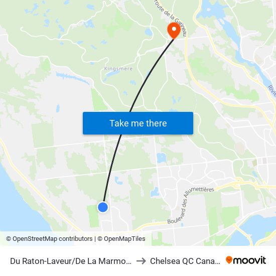 Du Raton-Laveur/De La Marmotte to Chelsea QC Canada map