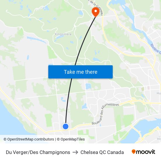 Du Verger/Des Champignons to Chelsea QC Canada map