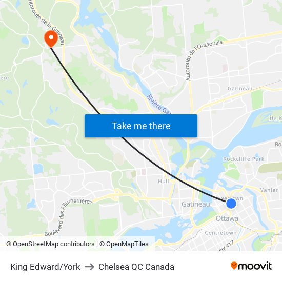King Edward/York to Chelsea QC Canada map