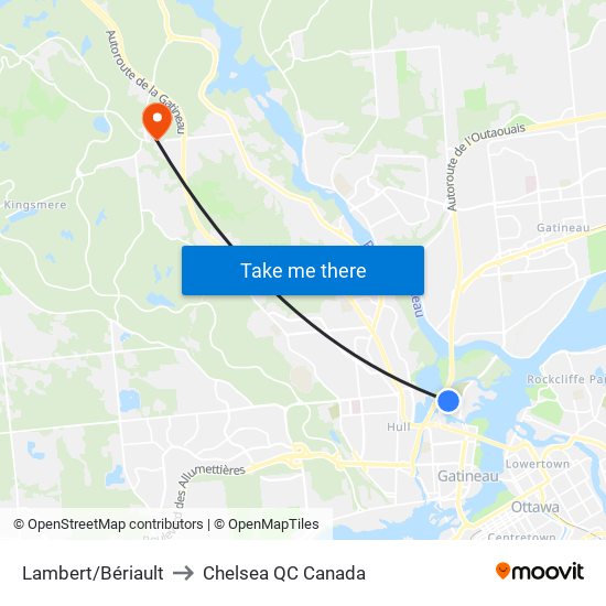 Lambert/Bériault to Chelsea QC Canada map