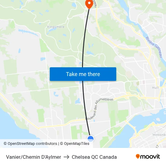 Vanier/Chemin D'Aylmer to Chelsea QC Canada map
