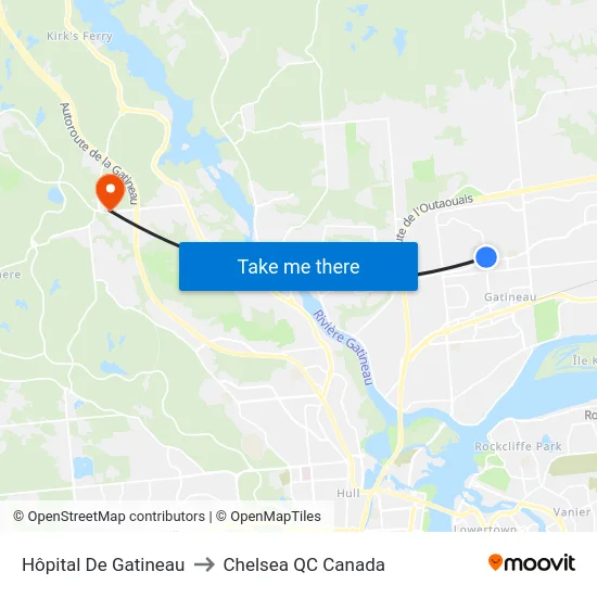 Hôpital De Gatineau to Chelsea QC Canada map