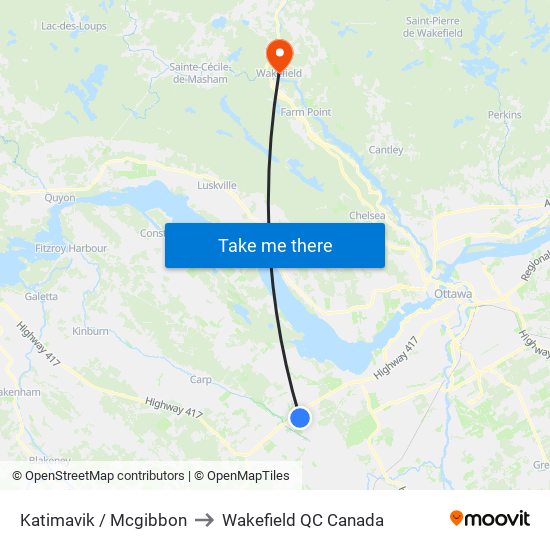 Katimavik / Mcgibbon to Wakefield QC Canada map