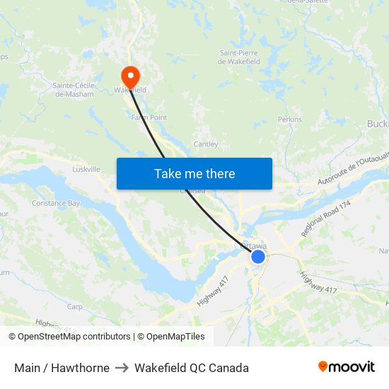 Main / Hawthorne to Wakefield QC Canada map