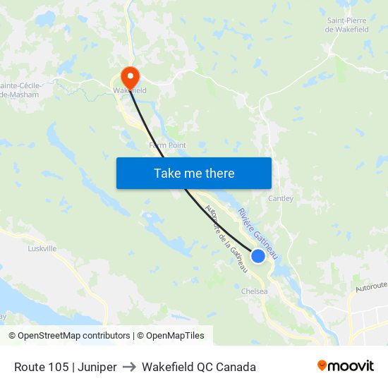 Route 105 | Juniper to Wakefield QC Canada map