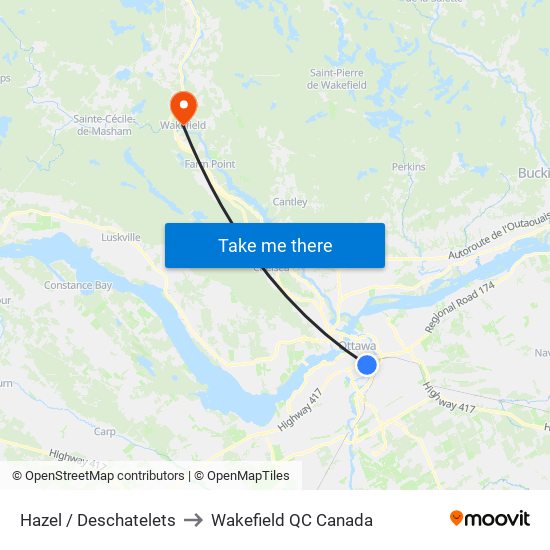 Hazel / Deschatelets to Wakefield QC Canada map