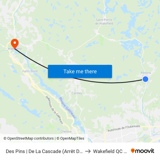 Des Pins | De La Cascade (Arrêt De Courtoisie) to Wakefield QC Canada map