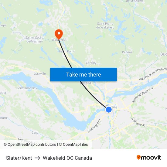Slater/Kent to Wakefield QC Canada map
