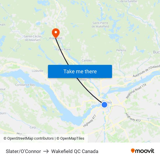 Slater/O'Connor to Wakefield QC Canada map