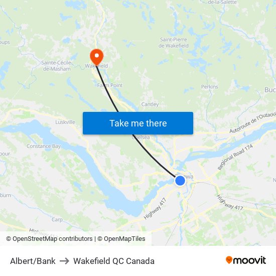 Albert/Bank to Wakefield QC Canada map