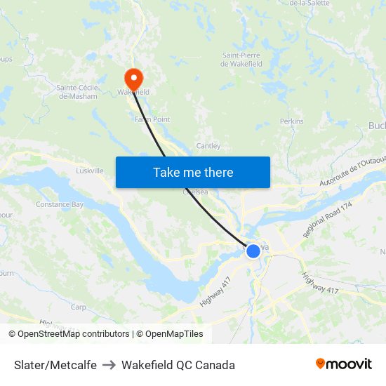 Slater/Metcalfe to Wakefield QC Canada map