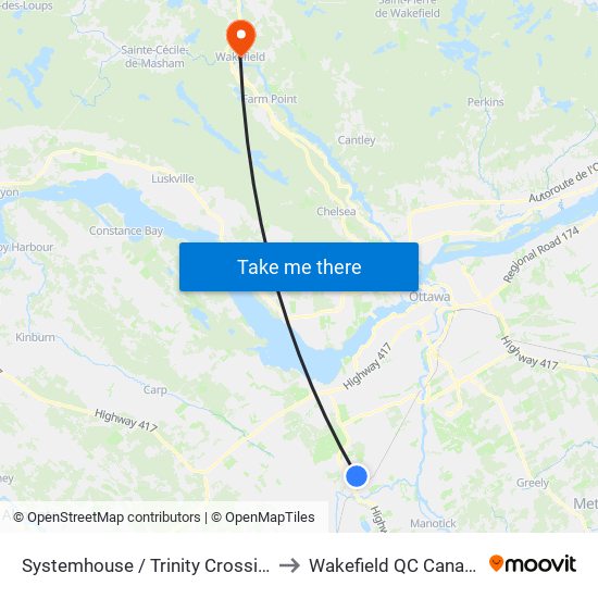 Systemhouse / Trinity Crossing to Wakefield QC Canada map