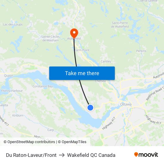 Du Raton-Laveur/Front to Wakefield QC Canada map