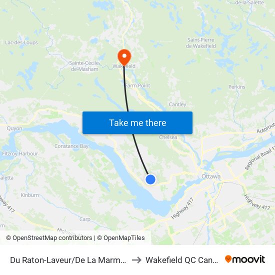 Du Raton-Laveur/De La Marmotte to Wakefield QC Canada map