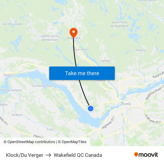 Klock/Du Verger to Wakefield QC Canada map