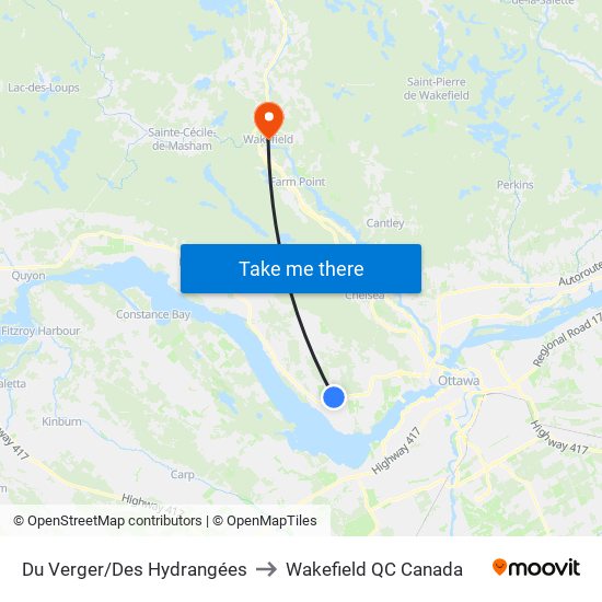 Du Verger/Des Hydrangées to Wakefield QC Canada map