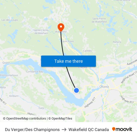 Du Verger/Des Champignons to Wakefield QC Canada map