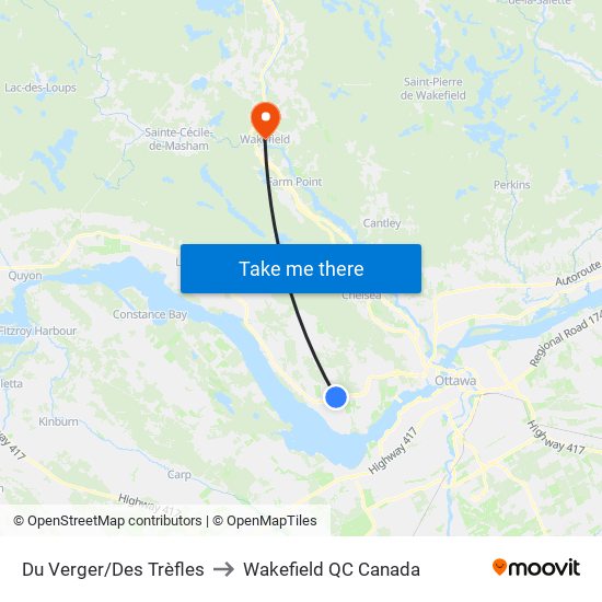 Du Verger/Des Trèfles to Wakefield QC Canada map