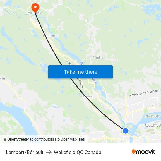 Lambert/Bériault to Wakefield QC Canada map