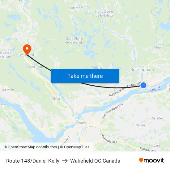 Route 148/Daniel-Kelly to Wakefield QC Canada map