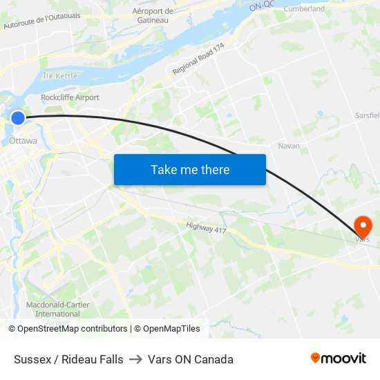 Sussex / Rideau Falls to Vars ON Canada map