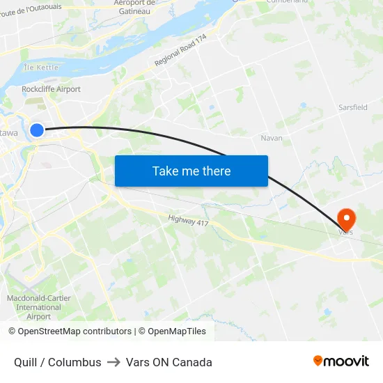 Quill / Columbus to Vars ON Canada map