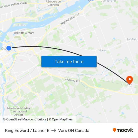 King Edward / Laurier E to Vars ON Canada map