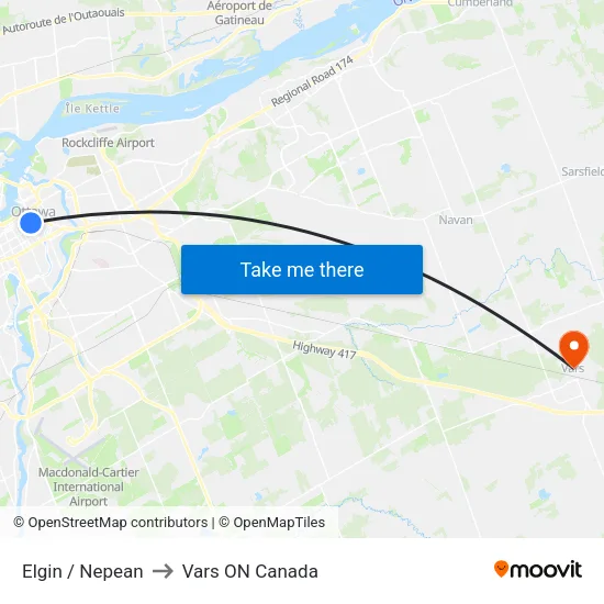 Elgin / Nepean to Vars ON Canada map